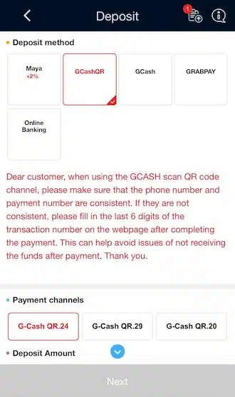 Step 1: The first step is to choose the GCashQR deposit method