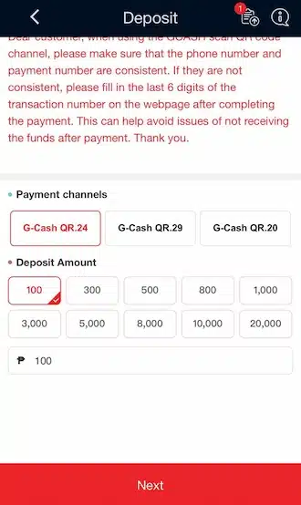 Step 2: Enter the deposit amount