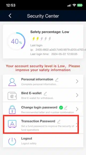 Step 1: VIPPH casino login and select Transaction Password
